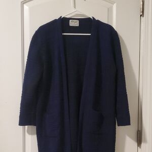 Chico's Blue Cardigan Sweater Open Front Long Knit